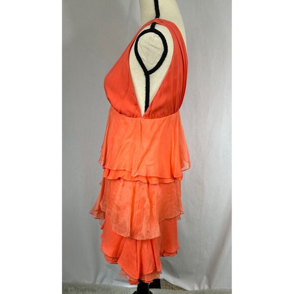 ALICE + OLIVIA Fit & Flare Silk Tiered Mini Dress - Coral Orange Tangeri… - Picture 4 of 11